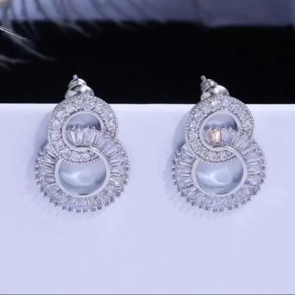 NEW 925 Sterling Silver Diamond Hoop Earrings, beautiful Earrings, cute Earrings - Picture 8 of 8